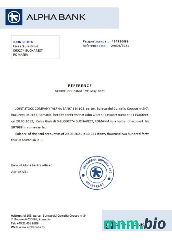 Przykład referencyjny Banku Rumunii Alpha w formatach Word i PDF